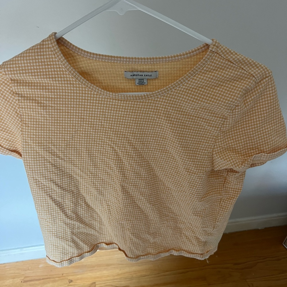 5/$25 American Eagle Yellow/white gingham short sleeve top
